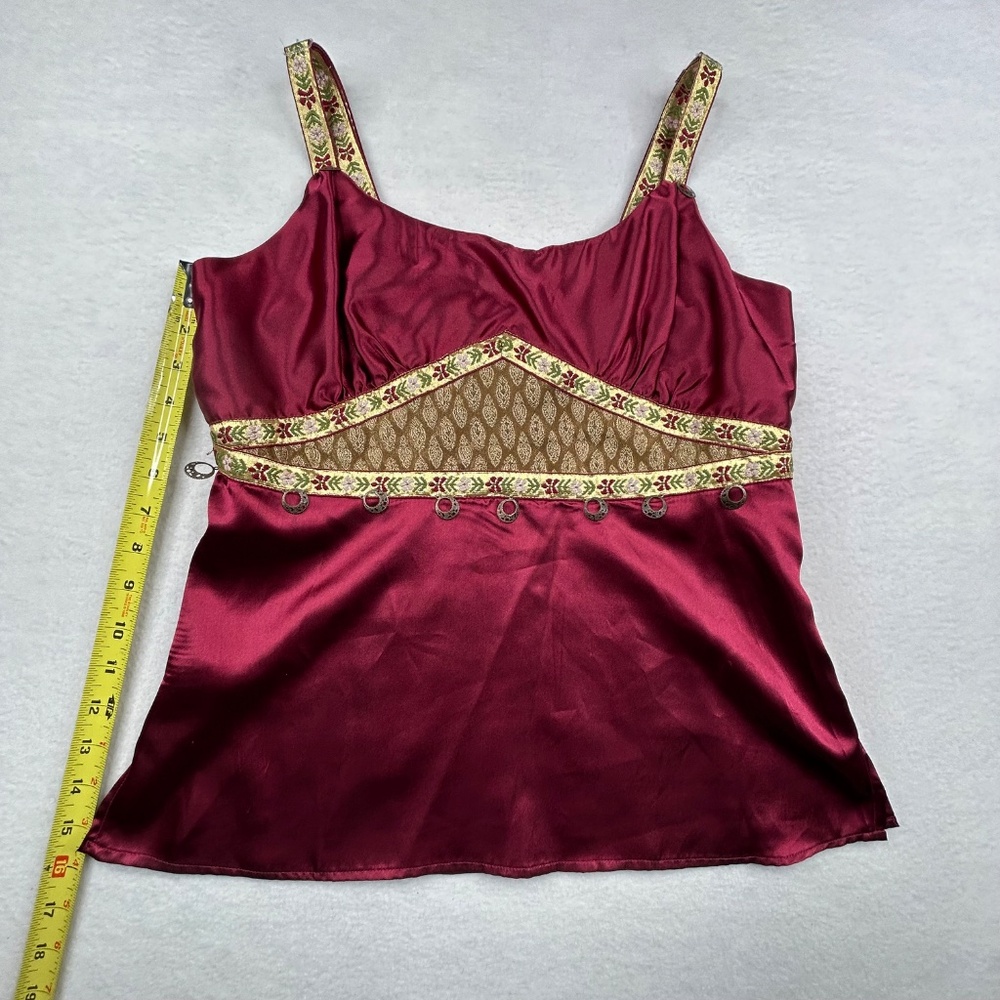Rave women’s Large Sleeveless Embroidered Camisole-style Satin Top Burgundy Red - Picture 7 of 14